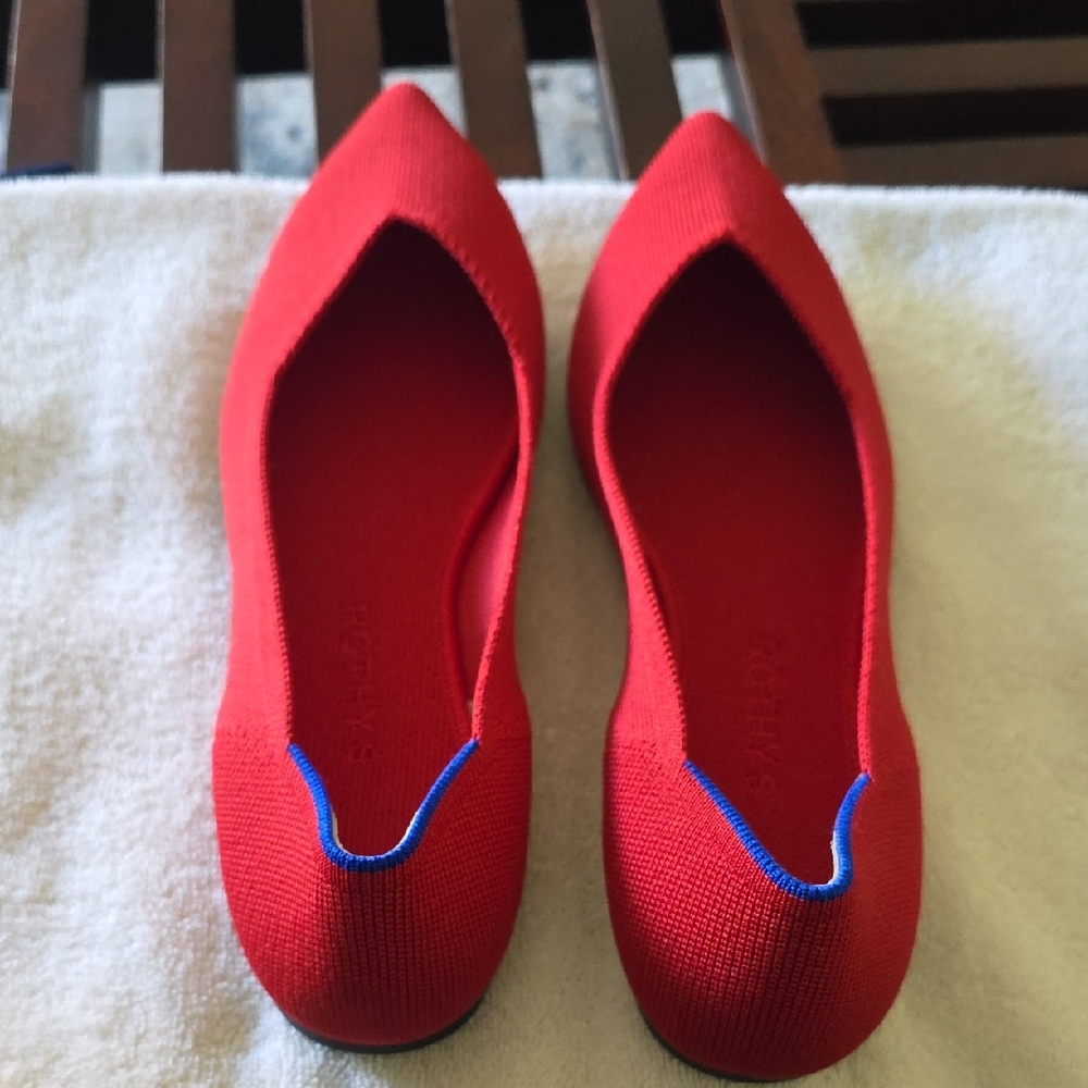 Rothy's Vibrant Red Flats with Blue Trim